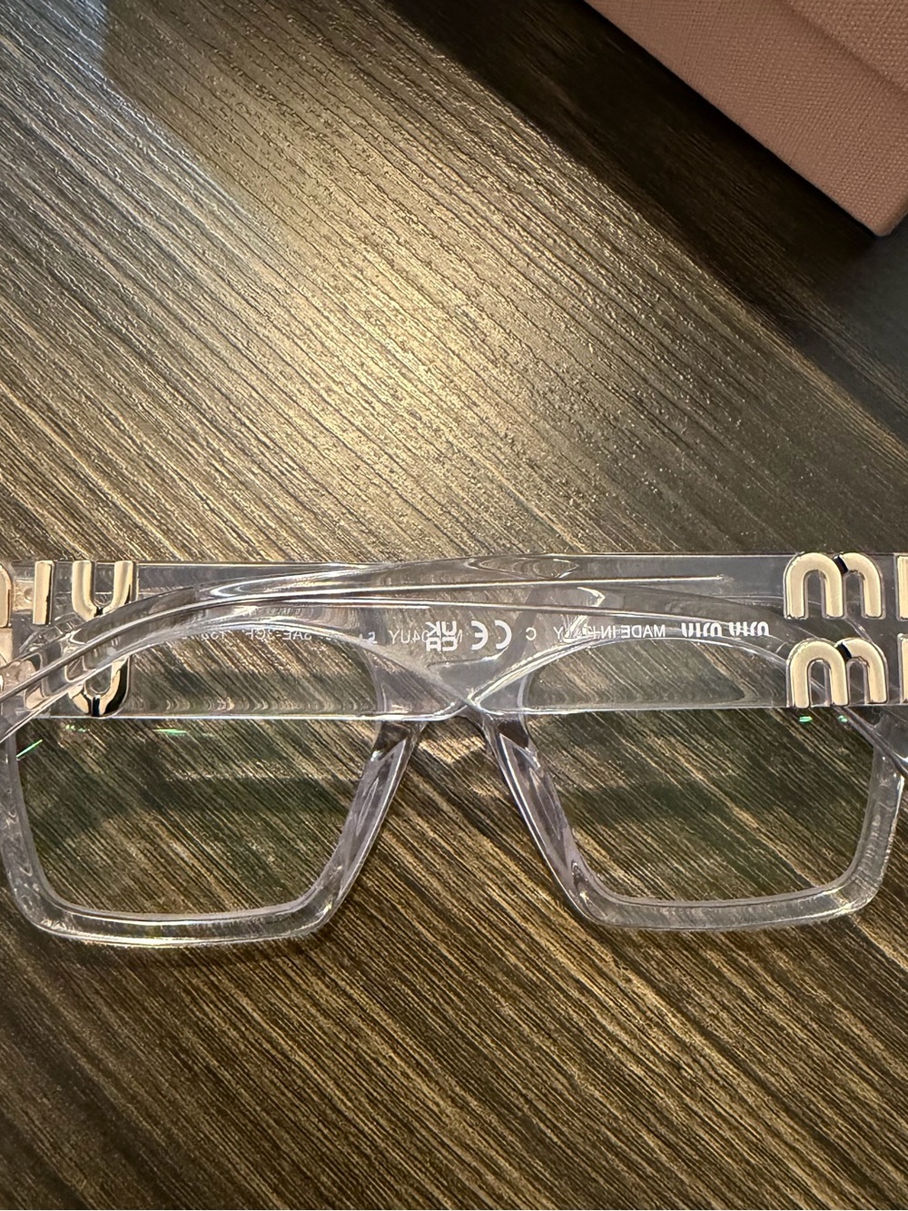 Miu Miu Clear Square Glasses Frames with Gold Logo Temples - Picture 2 of 5